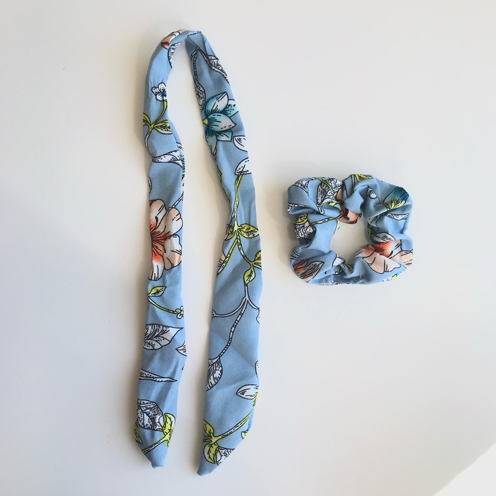 🆕4 Pack NEW floral chiffon scrunchie hair ribbon - Picture 8 of 8